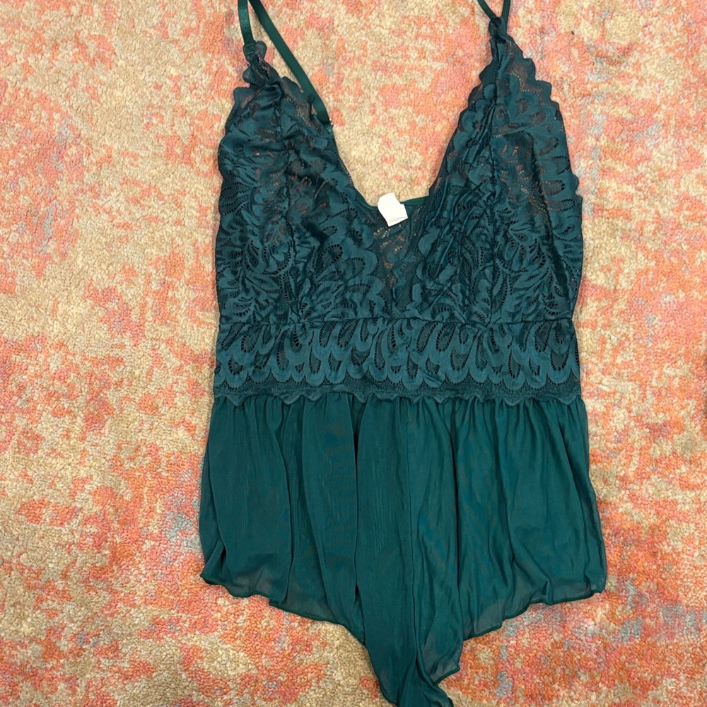 Teal Lace and Chiffon Intimate Romper
